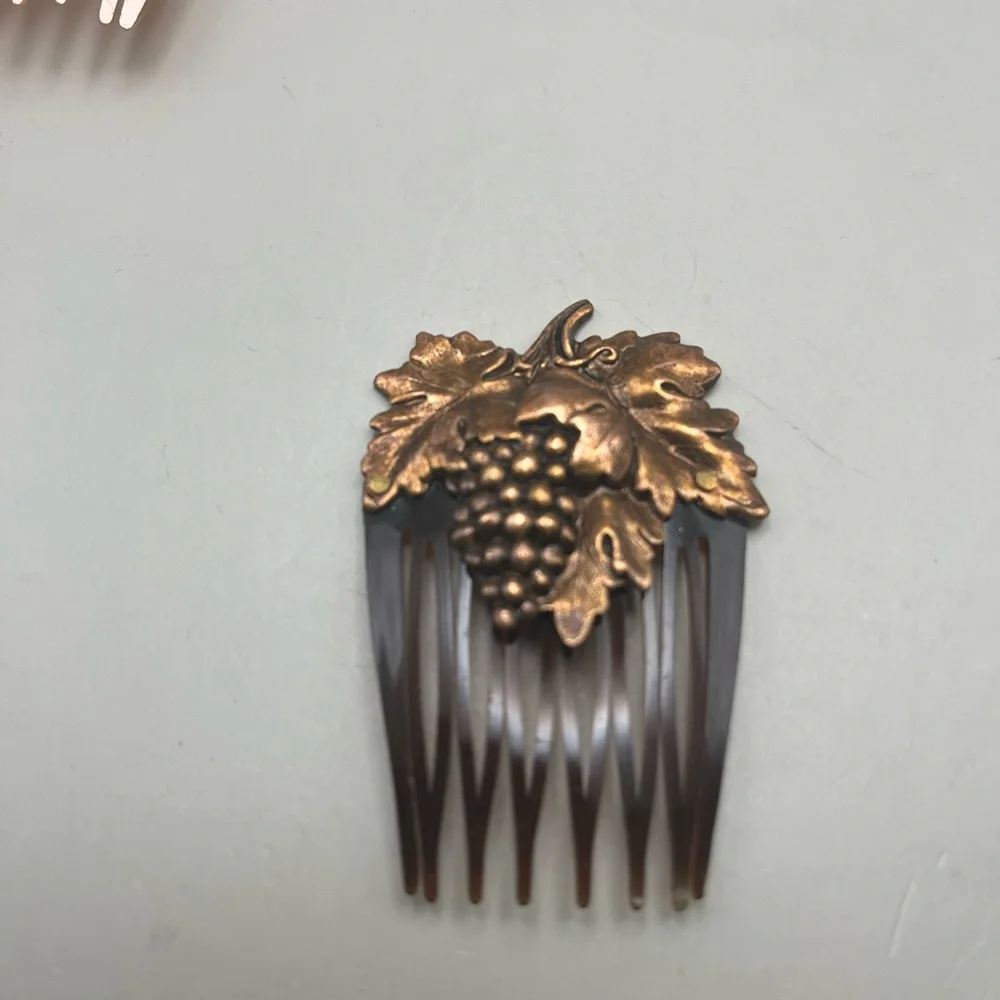 Vintage-Inspired Hair Comb Set with Bird and Grape Designs